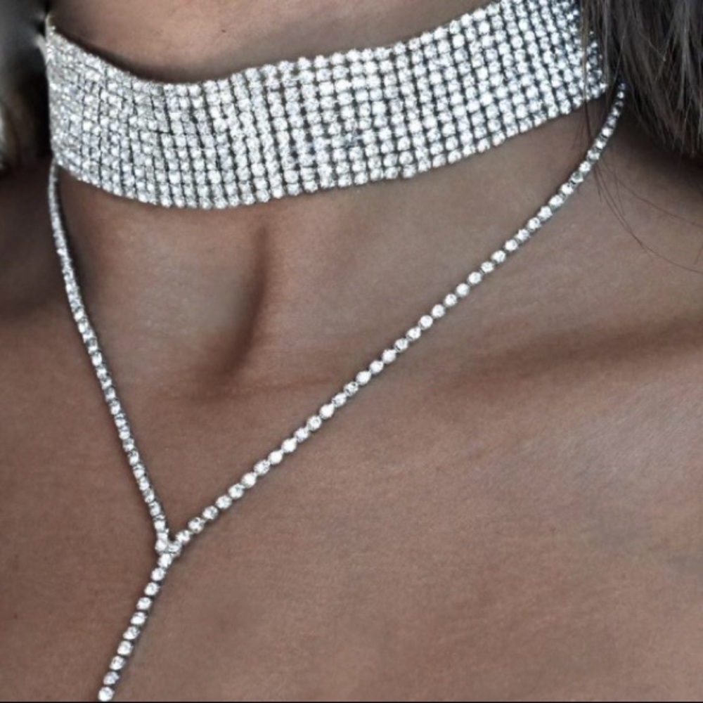 NWT Crystal Rhinestone Choker Necklace w/ Lariat